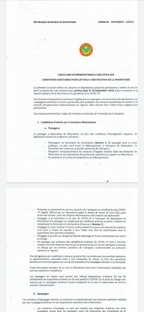 Liste des conditions d'accès aux aéroports Mauritaniens